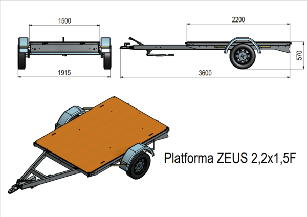Platforma towarowa 2,2x1,5 niehamowana 1 osiowa