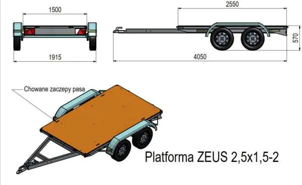 Platforma towarowa ZEUS 2,5x1,5-2 niehamowana, 2 osiowa