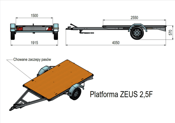 Platforma towarowa ZEUS 2,5x1,5F hamowana, 1 oś